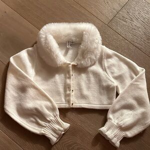 Janie and Jack Cream Sweater with Faux Fur Collar